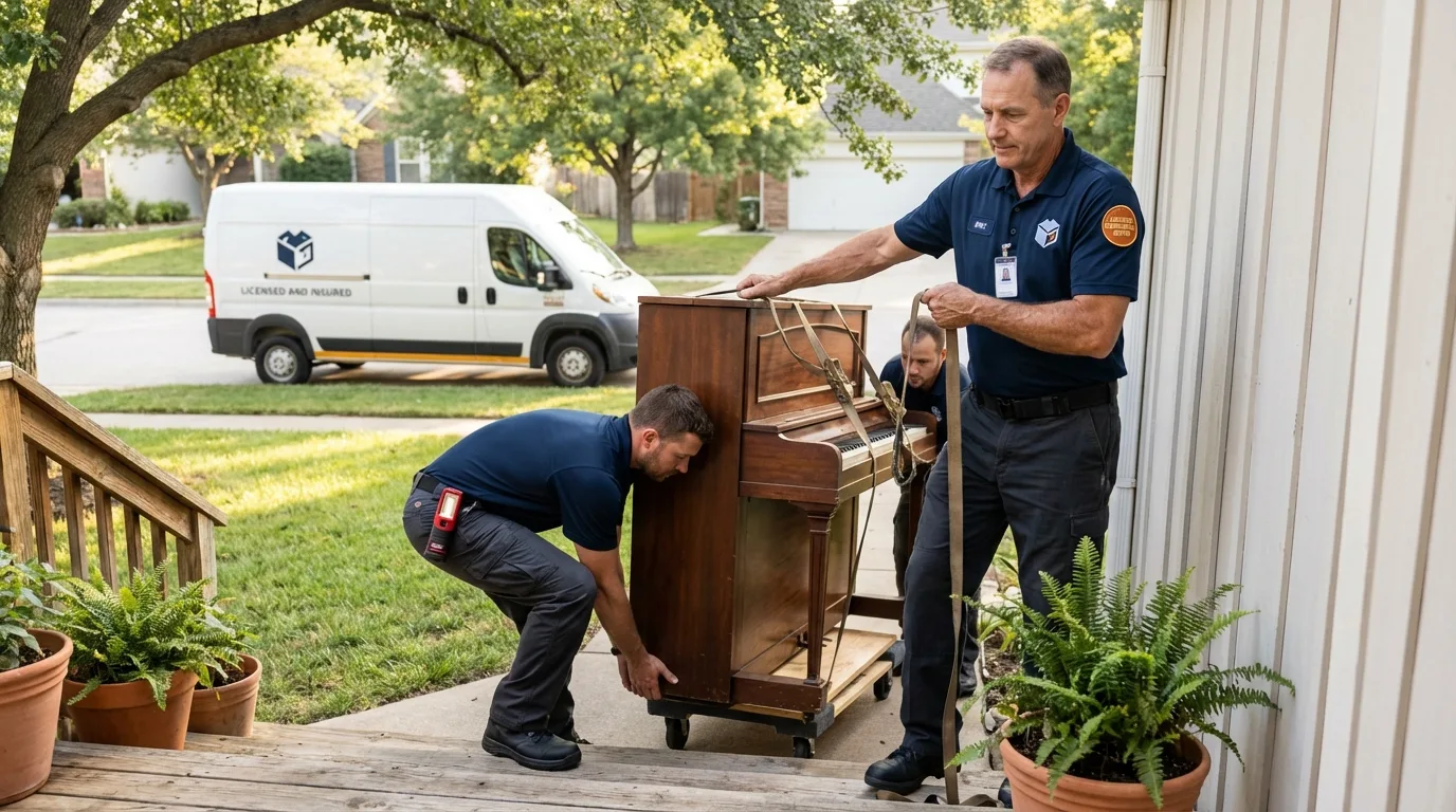 Licensed piano movers securing grand piano in Templeton, CA